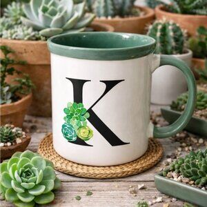 Charming Green and White Monogram Mug